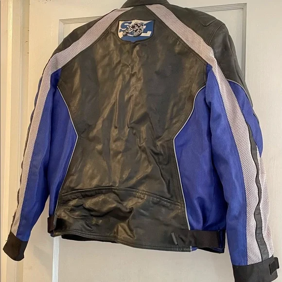 Street Legal Performance Medium Leather Black & Blue Padded Motorcycle Jacket
